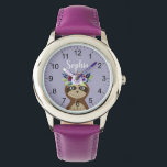 Girls Cute Sloth Watercolor Flowers & Name Kids Watch<br><div class="desc">This modern and girly kids watch features a beautiful, hand painted sloth cartoon with a gorgeous wreath of flowers in her hair, on a cute purple background. This floral watercolor sloth watch also features a place for you to add your girl's name in elegant typography. The perfect wildlife design for...</div>