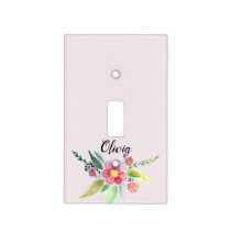 Girls Cute Spring Botanical Flowers and Name Kids Light Switch Cover
