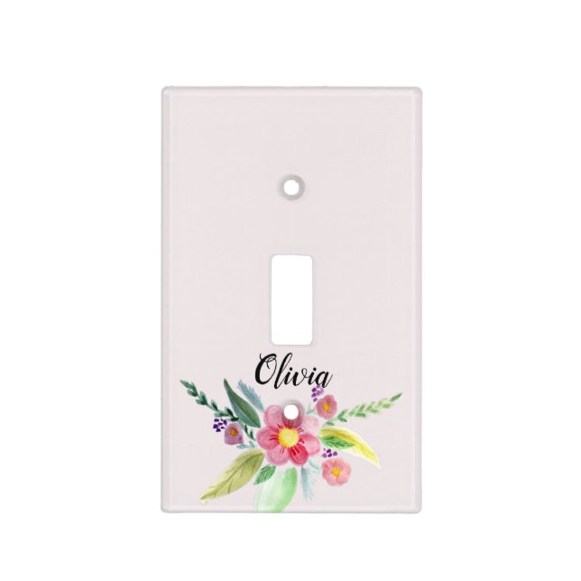 Girls Cute Spring Botanical Flowers and Name Kids Light Switch Cover (Front)