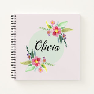 Girls Cute Spring Botanical Flowers and Name Kids Notebook