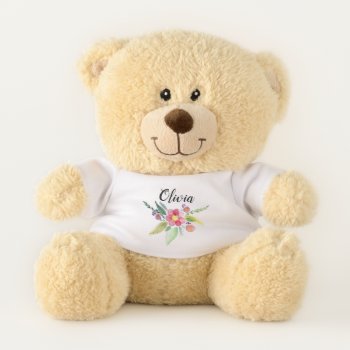 Girls Cute Spring Botanical Flowers And Name Kids Teddy Bear by Simply_Baby at Zazzle