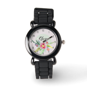 Girls Cute Spring Botanical Flowers and Name Kids Watch
