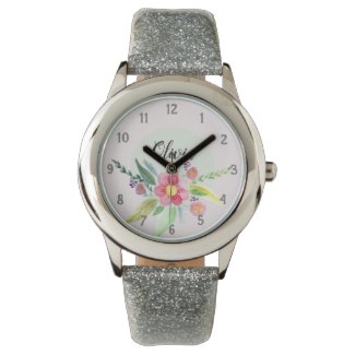 Girls Cute Spring Botanical Flowers and Name Kids Watch