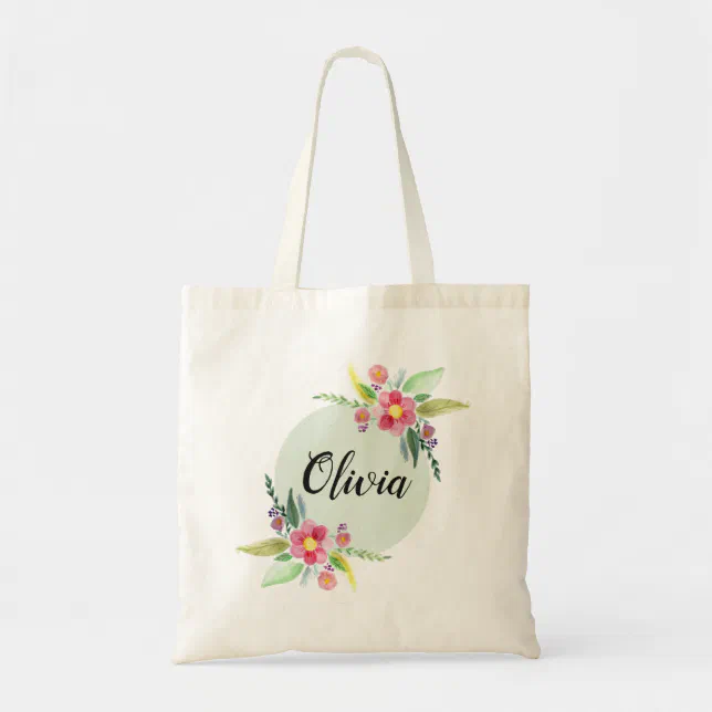 Girls Cute Spring Botanical Flowers and Name Tote Bag | Zazzle