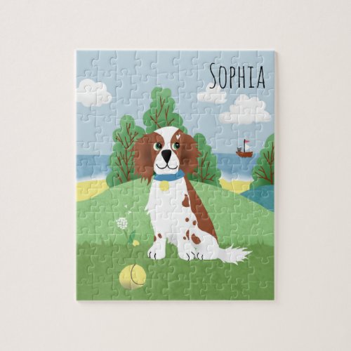 Girls Cute Springer Spaniel Dog Cartoon Kids Jigsaw Puzzle