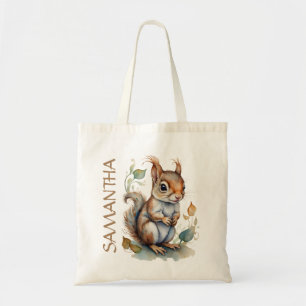 Girls Cute Squirrel Watercolor Personalised Art Tote Bag