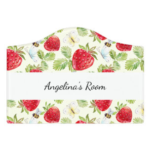 Girls Cute Strawberry Pattern Door Sign