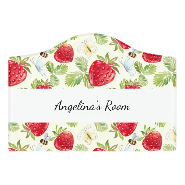 Girls Cute Strawberry Pattern Door Sign (Small Crest Front)