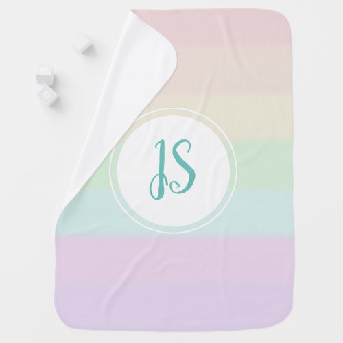 Girls Cute Striped Rainbow Color Pastel Monogram Receiving Blanket