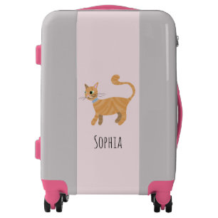 Girls Cute Stripy Ginger Tabby Cat and Name Kids Luggage