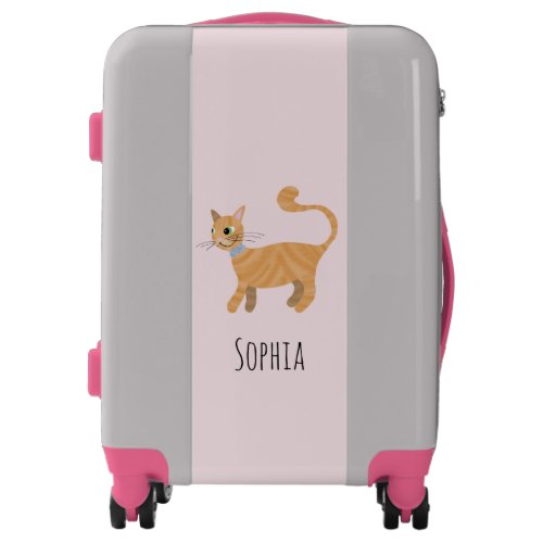 Girls Cute Stripy Ginger Tabby Cat and Name Kids Luggage