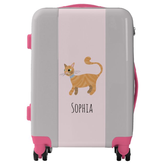 Girls Cute Stripy Ginger Tabby Cat and Name Kids Luggage (Front)