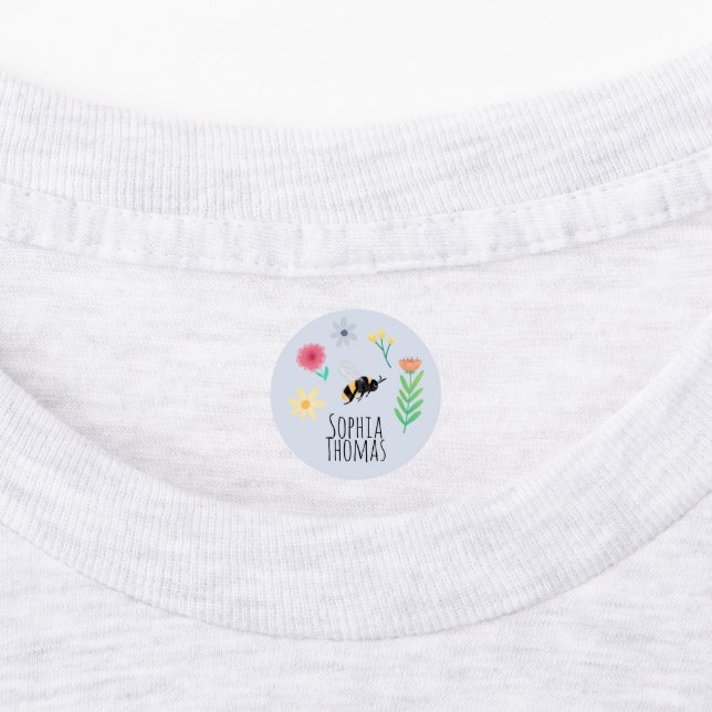 Girls Cute Summer Flowers & Bee School Name Kids' Labels (Affixed)