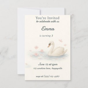Girl's Cute swan princess birthday Invitation