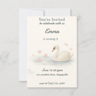 Girl's Cute swan princess birthday Invitation