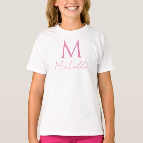 Girls Cute T_Shirts Monogram Name White Pink