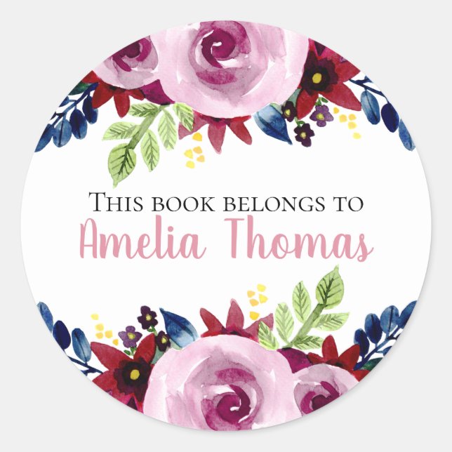 Girls Cute 'This Book Belongs' Floral Bookplate (Front)