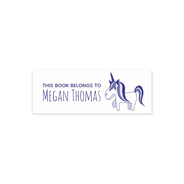 Girl's Cute This Book Belongs Magical Unicorn Name Self-inking Stamp (Design)
