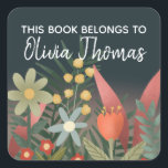 Girls Cute “This Book” Flowers Kids Bookplate<br><div class="desc">This cute and modern floral “this book” kids bookplate sticker design features cute orange, green and blue flowers, with green botanical plants and a navy blue background, and has space for you to write your girls name in a hand-written font. A perfect colorful addition to your child’s school supplies or...</div>