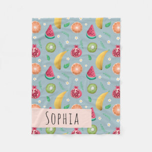 Girls Cute Tropical Fruit Summer Pattern Name Kids Fleece Blanket