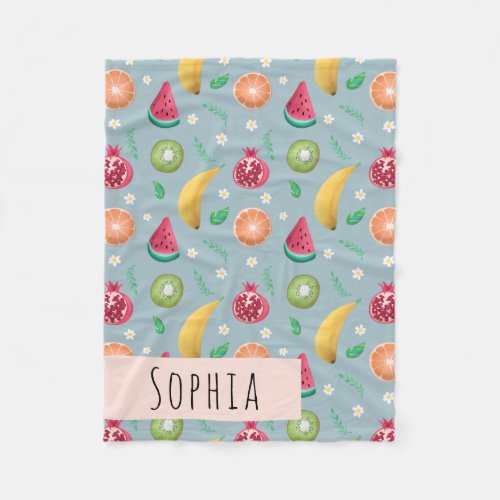 Girls Cute Tropical Fruit Summer Pattern Name Kids Fleece Blanket