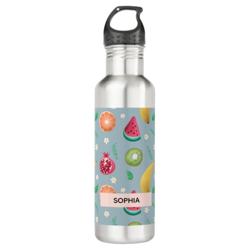 Girls Cute Tropical Summer Fruit Pattern Kids Stainless Steel Water Bottle