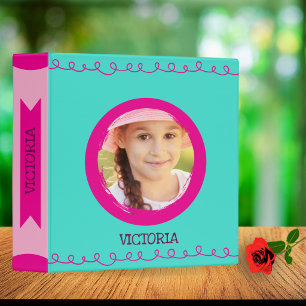 Girls Cute Turquoise Photo Back-to-School Art Gift 3 Ring Binder
