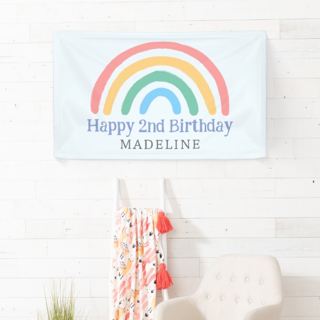 Girls Cute Two Cool 2nd Birthday Rainbow Banner (Insitu)