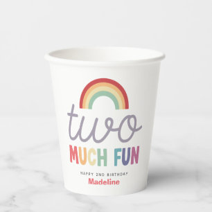 Girls Cute Two Much Fun Rainbow 2nd Birthday Paper Cups