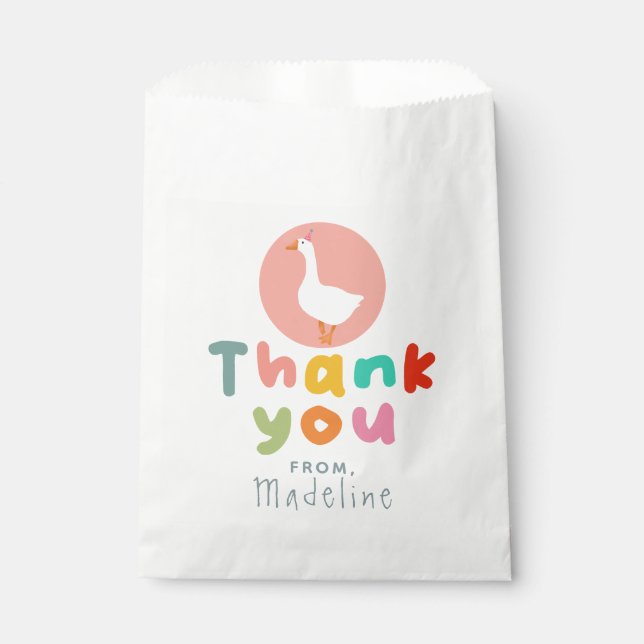 Girls Cute Two Silly Goose Pink Farm 2nd Birthday Favor Bag (Front)