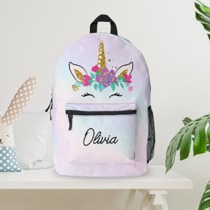 Girls Cute Unicorn And Watercolor Rainbow Custom  Printed Backpack