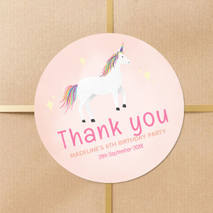 Girls Cute Unicorn Birthday Thank You Favor Classic Round Sticker