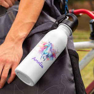 Girls Cute Unicorn Magical Rainbow Personalized Stainless Steel Water Bottle