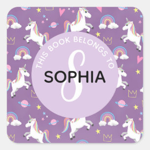Girls Cute Unicorn Pattern and Name Kids Bookplate