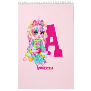 Girls Cute Unicorn Personalized Named Monogram Calendar