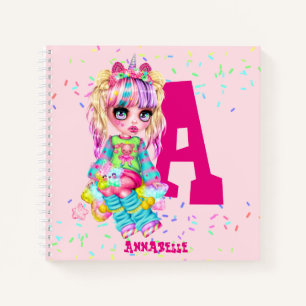 Girls Cute Unicorn Personalized Named Monogram Notebook