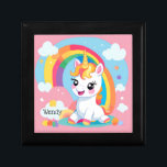 Girl's Cute Unicorn Rainbow Custom Name Gift Box<br><div class="desc">This whimsical creation brings a touch of magic to your world. Whether it's a decorative piece for your child's room or a delightful gift,  let this baby unicorn and rainbow brighten your day with its mystical charm. 🌈✨🦄</div>