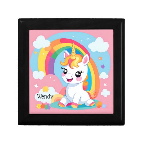 Girls Cute Unicorn Rainbow Custom Name Gift Box