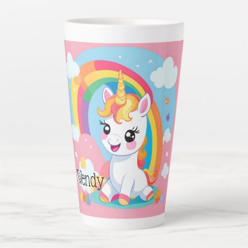 Girls Cute Unicorn Rainbow Custom Name Latte Mug