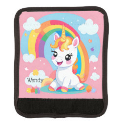 Girl&#39;s Cute Unicorn Rainbow Custom Name Luggage Handle Wrap