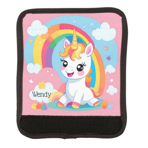 Girls Cute Unicorn Rainbow Custom Name Luggage Handle Wrap