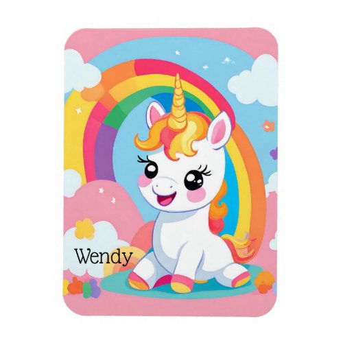 Girls Cute Unicorn Rainbow Custom Name Magnet