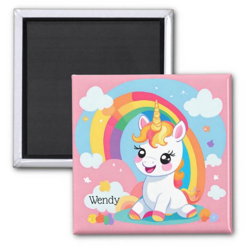 Girls Cute Unicorn Rainbow Custom Name Magnet