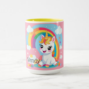 Girl's Cute Unicorn Rainbow Custom Name Mug