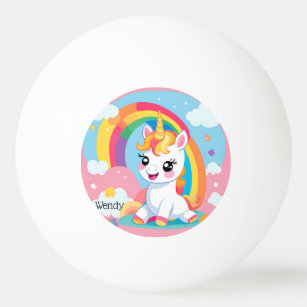 Girl's Cute Unicorn Rainbow Custom Name Ping Pong Ball