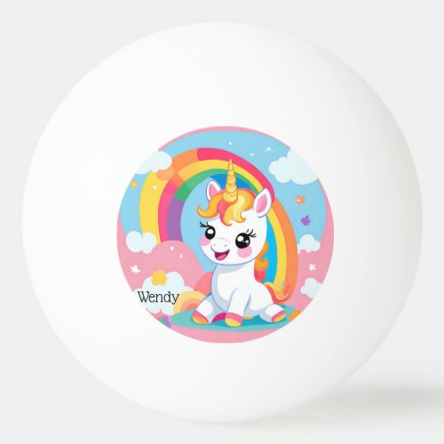 Girls Cute Unicorn Rainbow Custom Name Ping Pong Ball
