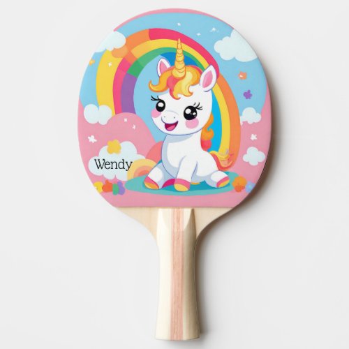 Girls Cute Unicorn Rainbow Custom Name Ping Pong Paddle