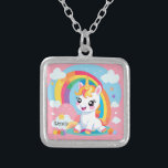 Girl's Cute Unicorn Rainbow Custom Name Silver Plated Necklace<br><div class="desc">This whimsical creation brings a touch of magic to your world. Whether it's a decorative piece for your child's room or a delightful gift,  let this baby unicorn and rainbow brighten your day with its mystical charm. 🌈✨🦄</div>