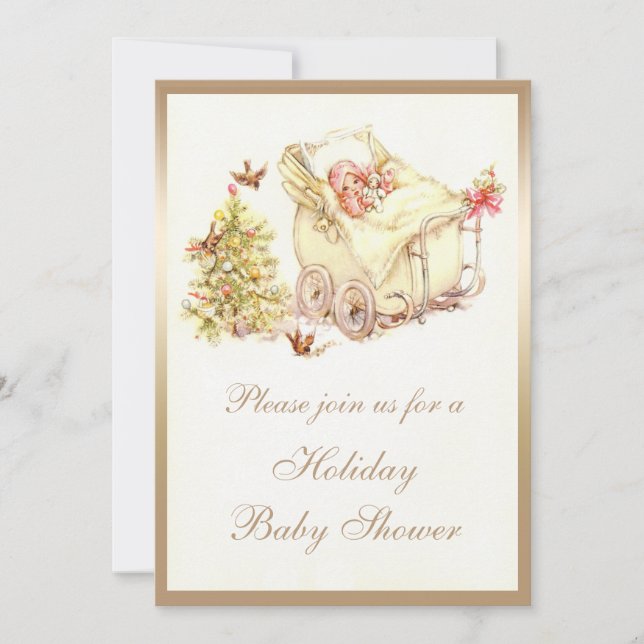 Girls Cute Vintage Christmas Baby Shower Invitation (Front)