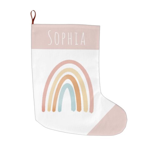 Girls Cute Watercolor Boho Rainbow Kids Large Christmas Stocking